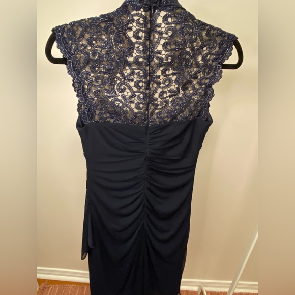 Le Chateau Navy Evening Dress with Lace/Nude Mesh Back - Picture 5 of 6
